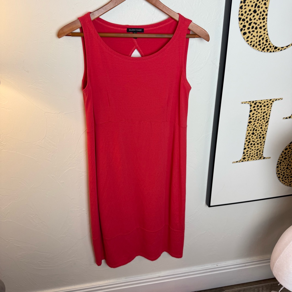 Eileen Fisher Red Sleeveless Midi Dress Small Tencel Keyhole Back Nwot